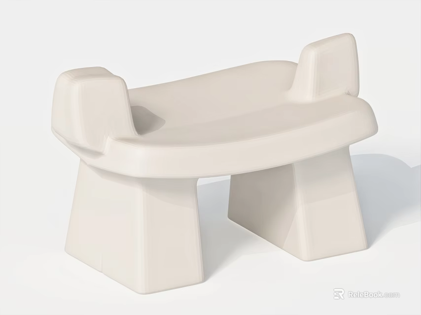 Modern Beige Stool With Curved Seat And Geometric Supportive Legs 3d model 