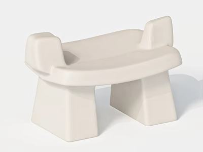 Modern Beige Stool With Curved Seat And Geometric Supportive Legs 3d model
