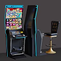 Slot Machine With Circus Time Theme Display And Black Chair For Entertainment Area