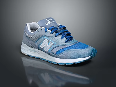New Balance 574 Running Shoes Blue And Gray Suede And Mesh Upper With White Sole 3d model