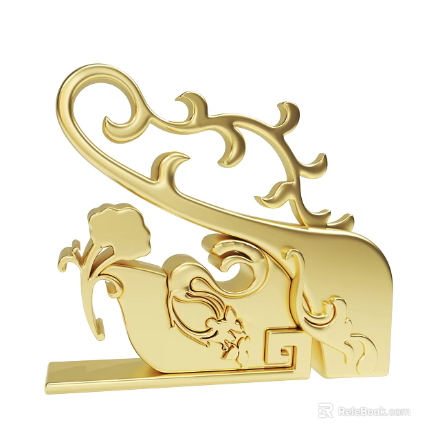 Golden Decorative Ornament With Intricate Traditional Patterns And Curved Design 3d model 