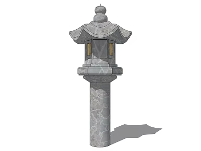 Traditional Stone Outdoor Light With Pillar Design Roofed Top And Glass Panels 3d model