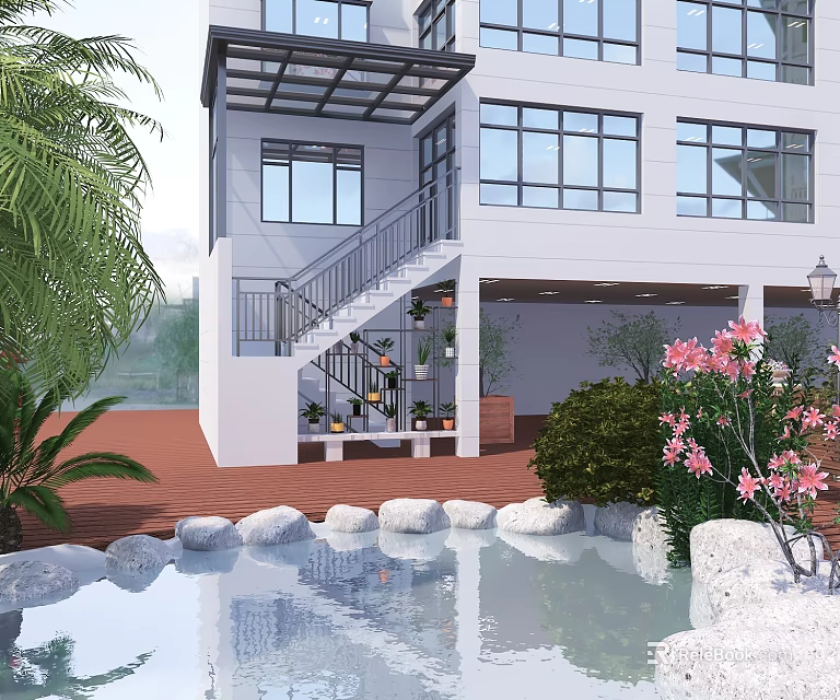 Stylish Glass Sunshade Canopy For Modern Villa Outdoor Exterior With Charming Natural Courtyard Design 3d model 