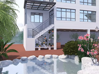 Stylish Glass Sunshade Canopy For Modern Villa Outdoor Exterior With Charming Natural Courtyard Design 3d model