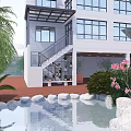 Stylish Glass Sunshade Canopy For Modern Villa Outdoor Exterior With Charming Natural Courtyard Design