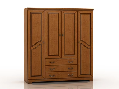 Classic Wooden Wardrobe Featuring Double Doors Three Drawers And Traditional Design 3d model