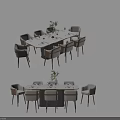 Elegant Modern Dining Table Set With 8 Chairs Decorative Plant And Tableware Setting 3d model