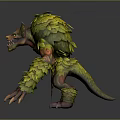 Leaf Covered Horned Fantasy Creature With Sharp Teeth Long Arms And Clawed Hands 3d model