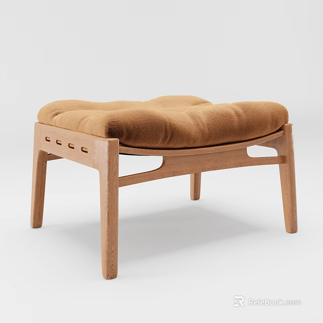 Modern Sofa Stool Design With Wooden Frame And Brown Padded Seat 3d model 