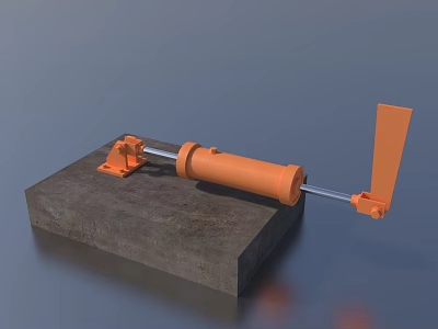 Orange Hydraulic Hardware Tool with Cylinder Body Lever and Metal Components on Concrete Base 3d model