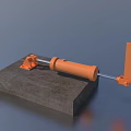 Orange Hydraulic Hardware Tool with Cylinder Body Lever and Metal Components on Concrete Base