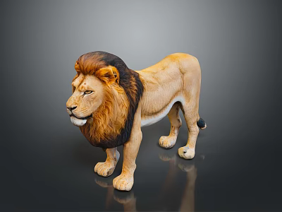 Detailed Standing Lion Statue With Brown Mane And Realistic Design On Dark Surface 3d model