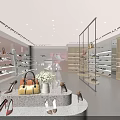 Elegant Modern Shoe Store Interior With Open Display Shelves Handbags And High Heels
