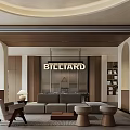 Modern Entertainment Room Interior With Billiard Table Sofa And Bookshelves