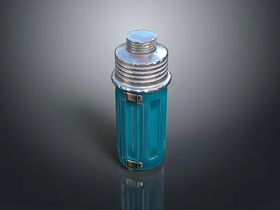 Turquoise Cylindrical Storage Container With Silver Lid And Metal Clasps 3d model