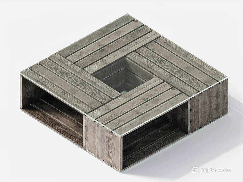 Rustic Wooden Coffee Table With Square Hollow Center And Plank Top Design 3d model