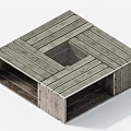 Rustic Wooden Coffee Table With Square Hollow Center And Plank Top Design 3d model