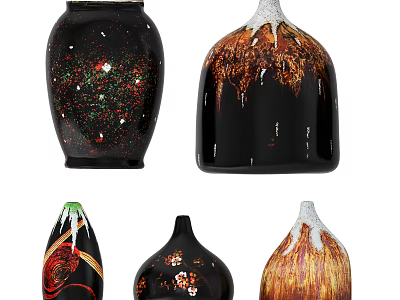 Artistic Ceramic Vases With Floral Patterns And Colorful Accents For Home Decor 3d model