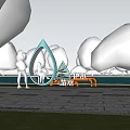 Water Conservation Theme Photo Check-in Spot With Water Drop Shape Bench And Waterside Trees