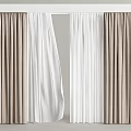Brown And White Double Layer Curtains With Sheer Panels And Drapes Design