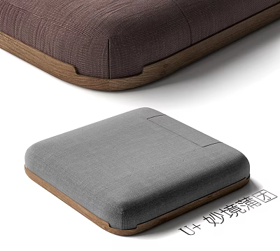 Square Cushions With Wooden Trim Textured Brown And Gray Fabric Design 3d model