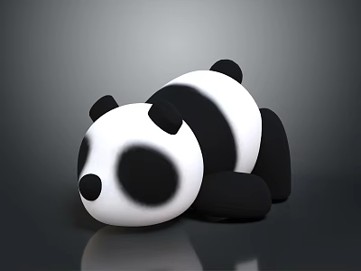 Cute Panda Plush Toy Lying Down On Shiny Background With Black And White Fur Design 3d model