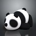 Cute Panda Plush Toy Lying Down On Shiny Background With Black And White Fur Design