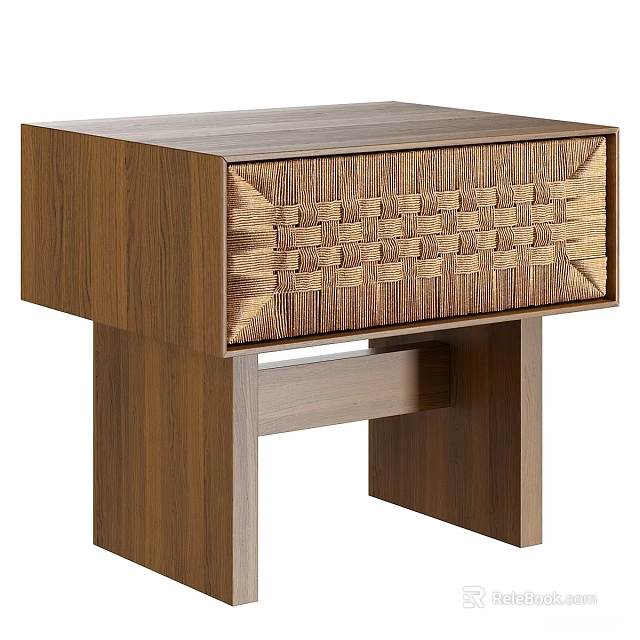 Modern Wooden Bedside Table With Woven Texture Drawer And Simple Structure 3d model 
