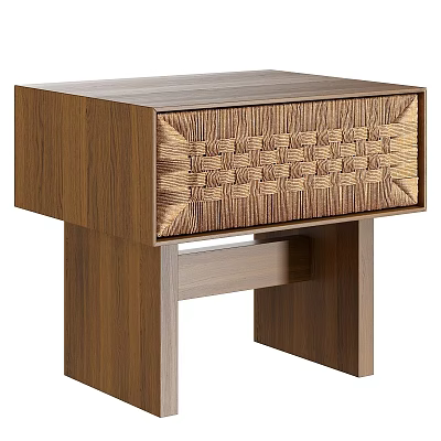 Modern Wooden Bedside Table With Woven Texture Drawer And Simple Structure 3d model