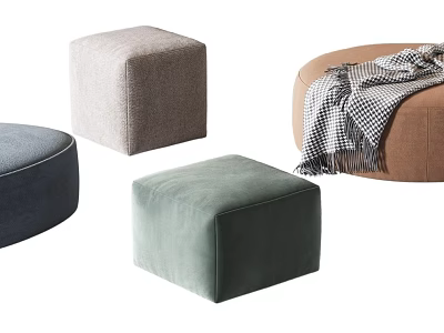 Modern Ottoman Poufs in Round Square Shapes with Soft Fabric and Cozy Textile Covers 3d model