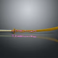 Golden Samurai Sword With White Gold Handle And Pink Blade Patterns On Black Background