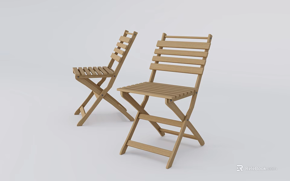 Single Wooden Folding Chair with Modern Slat Seat and Backrest Design 3d model 