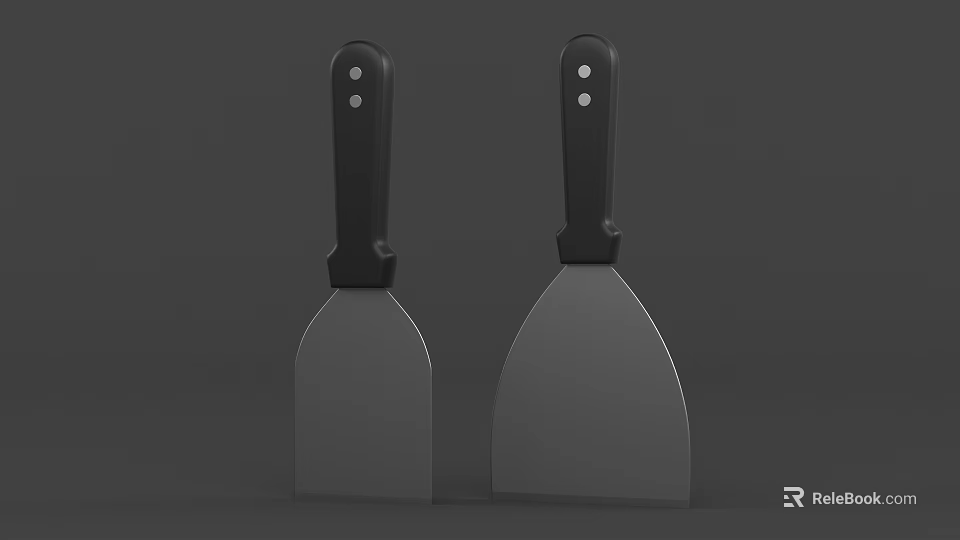 Practical Kitchen Scrapers With Black Handles And Sharp Metal Blades 3d model 