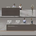 Elegant Front Desk Reception Area With Marble Wooden Desk And Staff Decorative Lighting