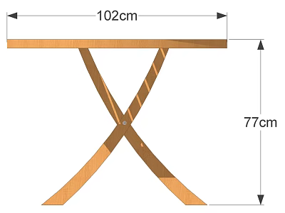 Wooden Outdoor Table with 102cm Length 77cm Height and Cross Leg Design 3d model