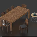 Wooden Rectangular Dining Table And Chair Set With Six Chairs And Round Side Table Decor