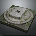 Stone Square Base With Central Hole And Circular Ring Decorated By Green Moss