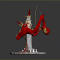 Elegant Decorative Statue With Red Ribbons Golden Ornaments Halo White Crystal Decorations And Pedestal Base