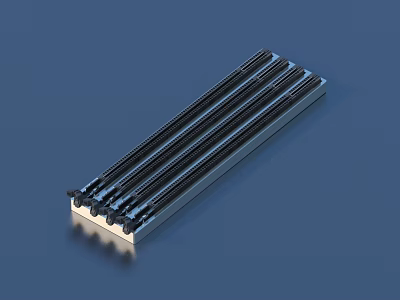 Durable Household Long Strip with Parallel Black Bars Silver Edges and Gold Base 3d model