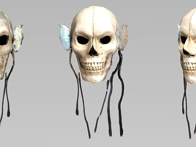 Skull Sculpture Carving With Decorative Wings And Black Tassels Design 3d model