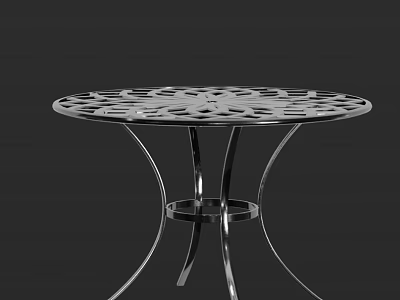 Modern Round Metal Table With Hollow Out Pattern Tabletop And Curved Silver Legs 3d model