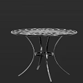 Modern Round Metal Table With Hollow Out Pattern Tabletop And Curved Silver Legs