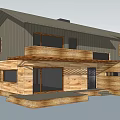 Wooden Detached Villa With Mountain Backdrop Outdoor Staircase And Green Lawn