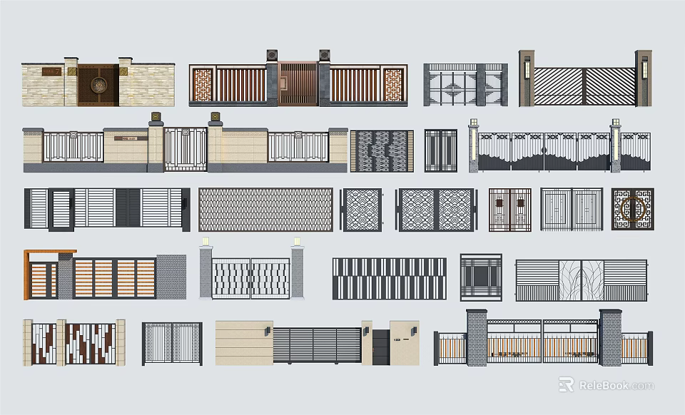 Diverse Entrance Gates Featuring Multiple Design Styles And Material Options 3d model