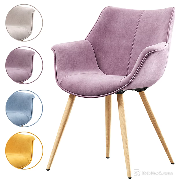 Stylish Modern Accent Chair In Multiple Colors With Velvet Upholstery And Wooden Legs 3d model 