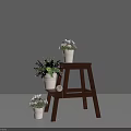 Garden Decor Featuring Wooden Ladder And White Planters With Various Flowers And Green Plants