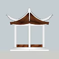 Traditional Chinese Style Pavilion With Brown Roof White Pillars Curved Eaves And Wooden Base