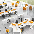 Modern Office Workspace With Ergonomic Desks And Orange Office Chairs