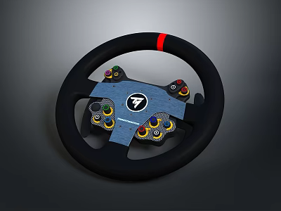 Ergonomic Black Gaming Steering Wheel with Red Stripe and Multiple Control Buttons 3d model