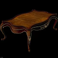 Antique Wooden Coffee Table With Ornate Gold Accents And Curved Legs Design